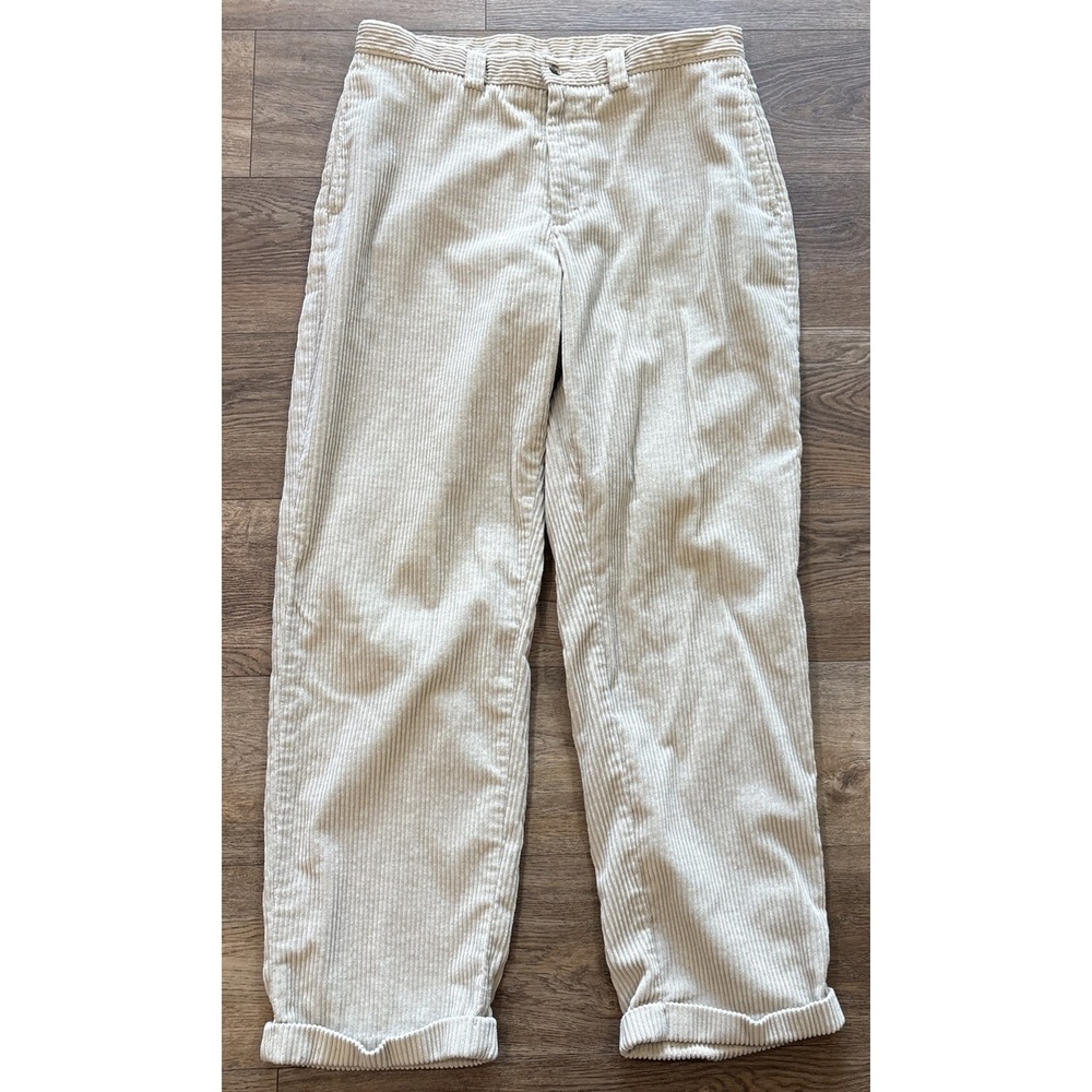 Vtg LL Bean Pants Mens 34x30 Beige Corduroy Chino Baggy Cuffed 90s Skater